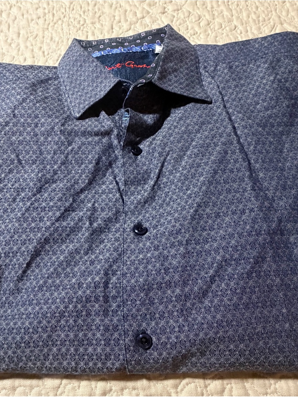 Robert Graham gray blue shirt all-over geometric pattern contrasting details 3XL